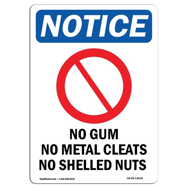 Signmission OSHA Notice, 7" Height, No Gum No Metal Cleats Sign With Symbol, 7" X 5", Portrait OS-NS-D-57-V-14639 - main
